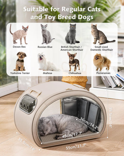 Pecute Cooling Cat House, with Cooling Mat for Small Dogs, Indoor Cat Bed with Insulation and 6 ice Packs Cooling for Cat and Dog, Foldable Outdoor Cat House for Hot Summer Days, M, Cream
