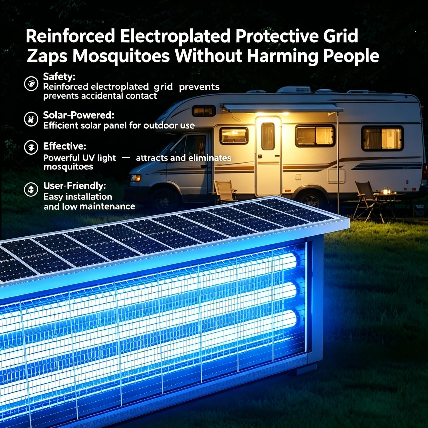 Large Solar Bug Zapper Outdoor Rechargeable Mosquito Zapper 4000 sq.ft for Backyard, Cordless USB Charging Fly Insect Trap, Waterproof Dusk-to-Dawn Auto On/Off for Patio Garden Camping RV