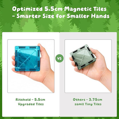 Magnetic Tiles for Kids 62PCS Magnatiles Building with Storage Bag Set Toddler Construction STEM Small Travel Tiles Micro Toys for Kid Ages 3 4 5 6 7 8 9 10 Preschool Boys Girls Birthday
