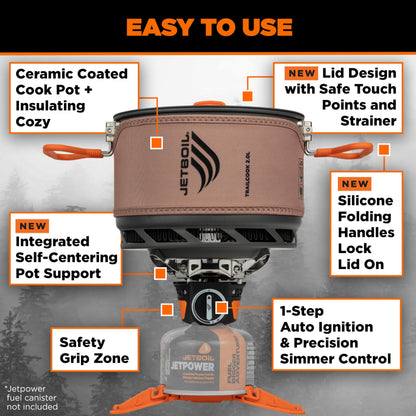 Jetboil TrailCook 2.0L Camping and Backpacking Stove Cooking System with Adjustable Heat Control, New for 2026, Tan