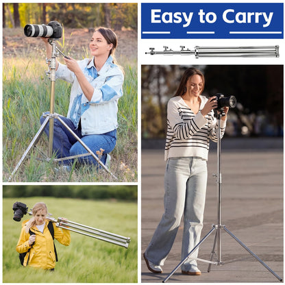 Tellegloww 4 Pack 9.2 FT Stainless Steel Light Stand Photography with 1/4” to 3/8” Screw Adapter Heavy Duty Photography Tripod Lights Stand for Strobe LED Video Lights Ring Light Monolight Softbox