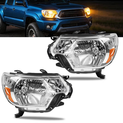 Headlights Compatible with 2012 2013 2014 2015 Toyota Tacoma Headlights Lamps Front LightsChrome Housing Amber Reflector Plug and Play 1 Pair Driver and Passenger Side Clear Lens