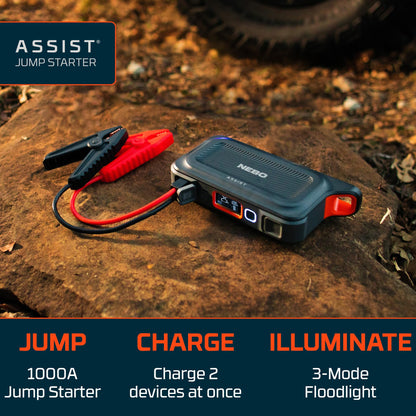 NEBO 3-in-1 Assist Jump Starter, Power Bank, and Floodlight, Portable Emergency Kit Car Jump Starter, and 200 Lumen Floodlight Keep You Prepared and Safe for Emergency Roadside Situations