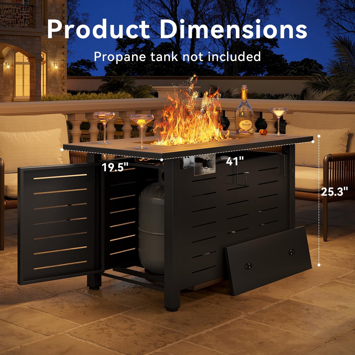 Aoxun 41 Inch Propane Fire Pit–50,000 BTU Gas Fire Pit Table with Removable Lid & Lava Rocks, Rectangle Firepit Table for Outside, Patio, Deck, Backyard, Black