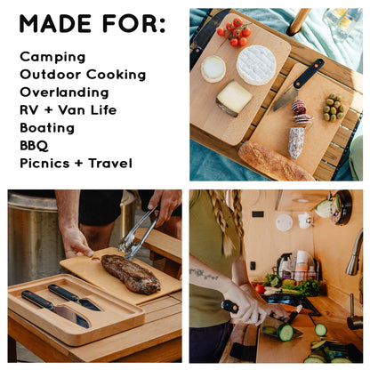 FULL WINDSOR - MagKnives Magnetic Camping Cutting Board and Knife Set - Portable Camping Kitchen Prep Kit with 2 Wood Cutting Boards, 6" Chef Knife, 3.5" Utility Knife, Carry Bag for Outdoor Cooking