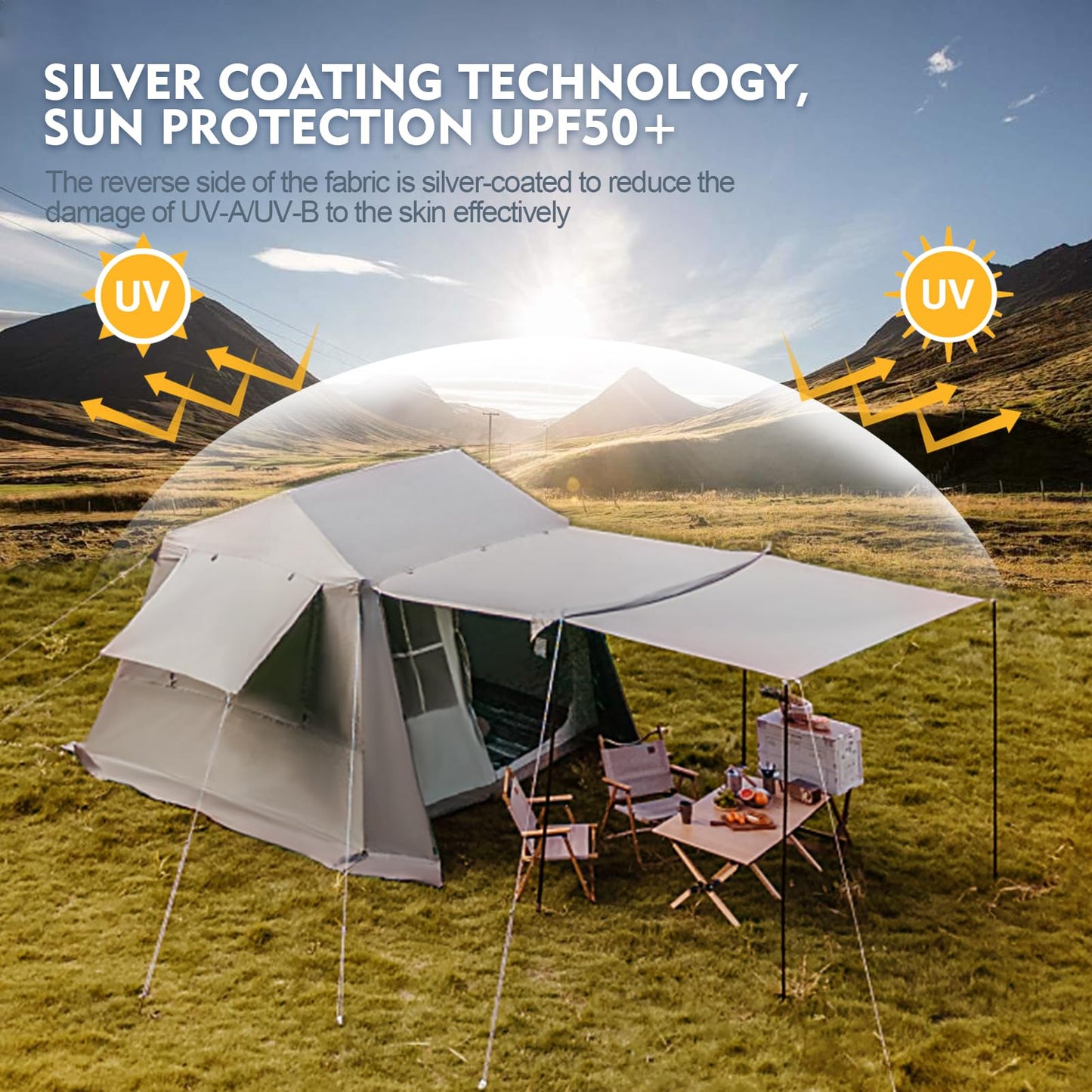 Jupiter 5 6 13 Outdoor Camping Tent for 4 6 8 People, Fully Automatic Quick Opening, Canopy for Outdoor Picnic, Park & Family Use, Silver Coated Sunscreen & Waterproof (Jupiter 6(6 Person), 6 Person)