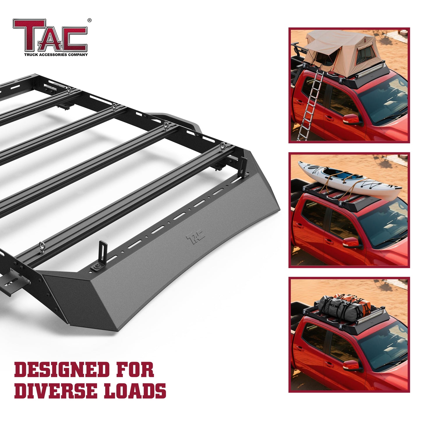 TAC Roof Rack Compatible with 2024-2026 Tacoma Double Cab Truck Cross Bar Cargo Canoe Bike Kayak Snowboard Luggage Upper Storage Carrier Truck Outdoors Gear
