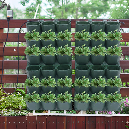 WANLECY Self-Watering Wall-Mounted Planter with Drip System and Timer Indoor/Outdoor Decor, Vertical Wall Planter with 36 Pots for Herbs Vegetables Fruits (Dark Green)