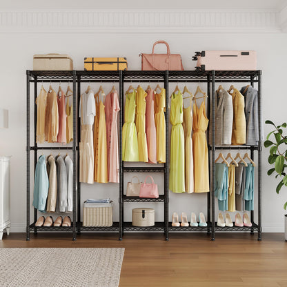 Higeego H5 Extra Large Wire Garment Rack, Heavy Duty Clothes Rack, Freestanding Clothing Rack for Hanging Clothes, Wardrobe Closet with Adjustable Shelf, 93.3" Wx15.7 Dx75.4 H, Black, Load 1400 lbs