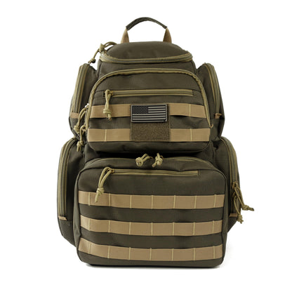 NiceAndGreat Tactical Lockable Range Backpack with 5 Pouches & Free USA Flag Patch Khaki
