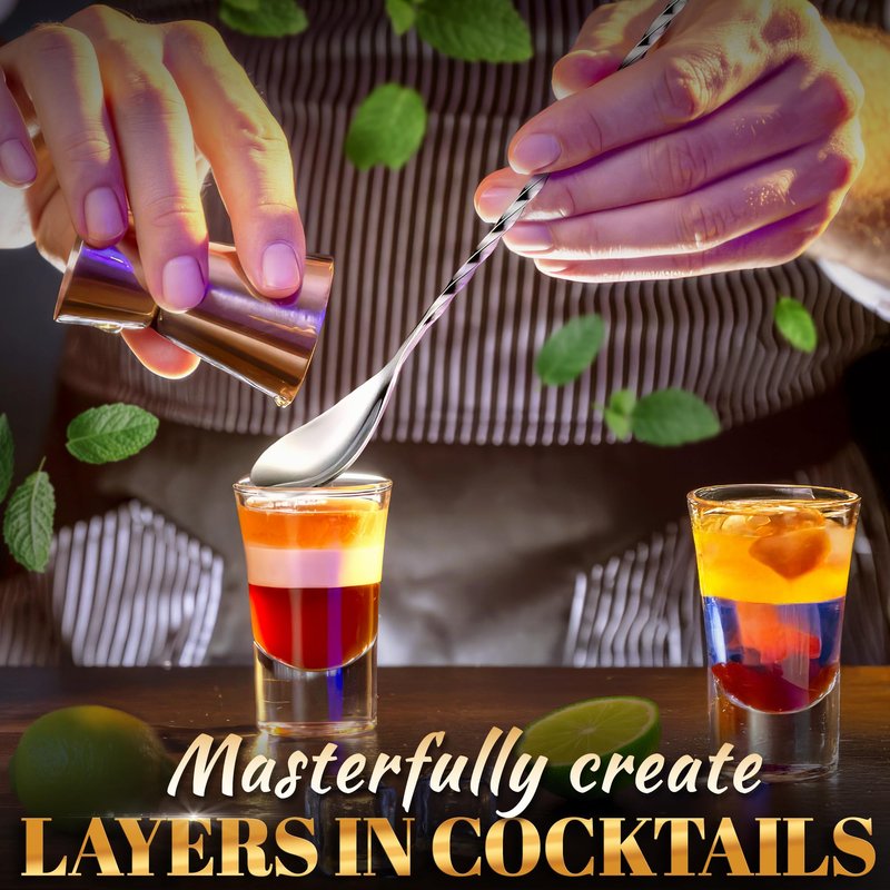 4 Pcs Bar Spoon Cocktail Mixing – Stirs Deep Glasses All the Way to the Bottom, Even Mixing & Easy Drink Layering – 12'' Long Balanced Stainless Steel Cocktail Stirrers for Drinks with Twisted Handle