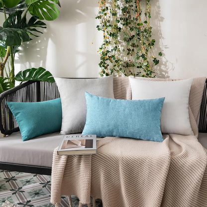 MIULEE Decorative Outdoor Throw Pillow Covers - Waterproof Faux Linen Cushion Cases | 20x12 Inch Blue Gray (Pack of 2)