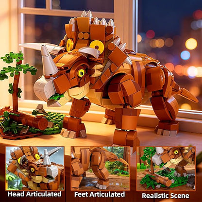 MENTOJOY Dinosaur Building Blocks Set - 729 Pcs Triceratops STEM Toy with Movable Parts Educational Gift for Boys Ages 8-12