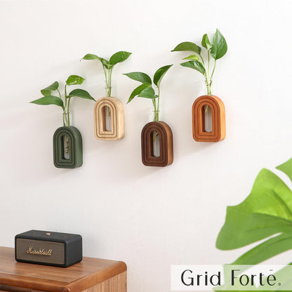GRID FORTE Wood Wall Arched Propagation Vases (Set of 4), Hanging Plant and Flower Vases, Home Decor Boho Wall Decoration for Living Room Bedroom