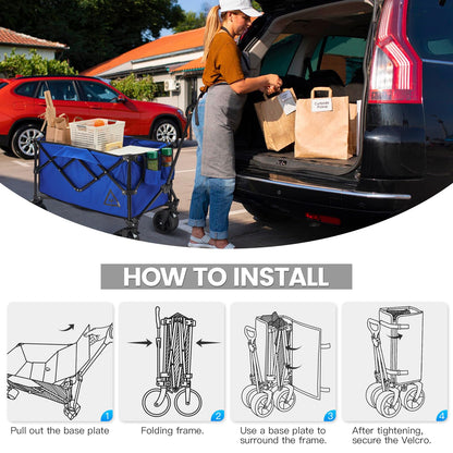 Wagon Cart Shopping Cart Large Capacity Collapsible Wagon with Wheels On Beach Garden Outdoor Utility Carts for Grocery All Terrain Portable Wagons Carts for Groceries Sand Camping Sports Blue