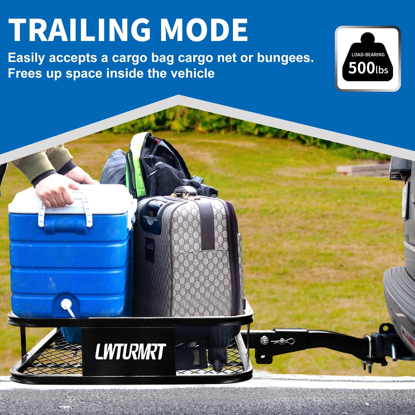 LWTURMRT Anti-Abrasion Hitch Cargo Carrier 57"X21"X6",Trailer Rack Mount Steel with High Side Rails for RV's,Trucks,SUV,Vans,Cars 2" Receiver 500lb,Black
