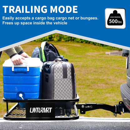 LWTURMRT Anti-Abrasion Hitch Cargo Carrier 57"X21"X6",Trailer Rack Mount Steel with High Side Rails for RV's,Trucks,SUV,Vans,Cars 2" Receiver 500lb,Black