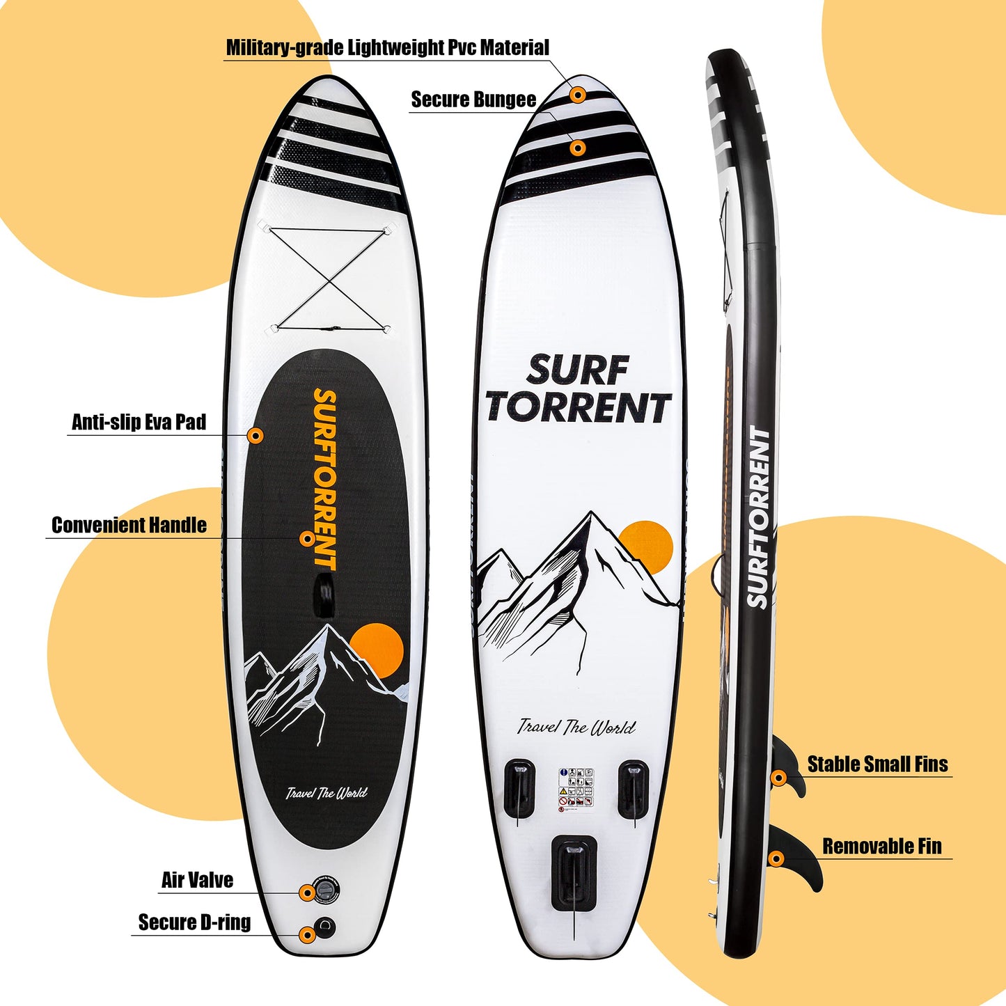 SURFTORRENT Inflatable Paddle Board with Durable SUP Accessories&Carry Bag,Stand Up Paddle Board, Non-Slip EVA Deck for Adults/Beginner of All Skill.