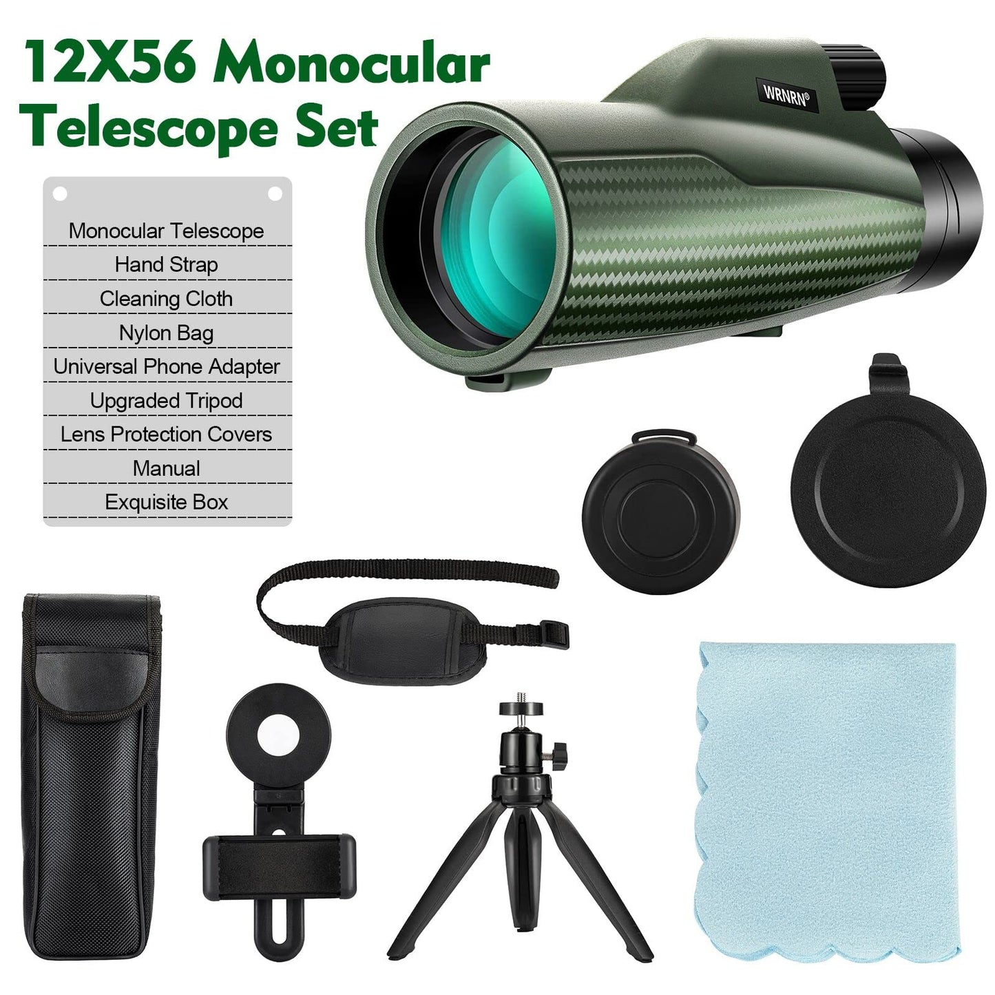 Monocular Telescope 12X56, Large View HD Monocular for Adults with Smartphone Holder Tripod Hand Strap, Compact Monocular Scope with Clear Low Light Vision, Monocular for Bird Watching Hunting Camping