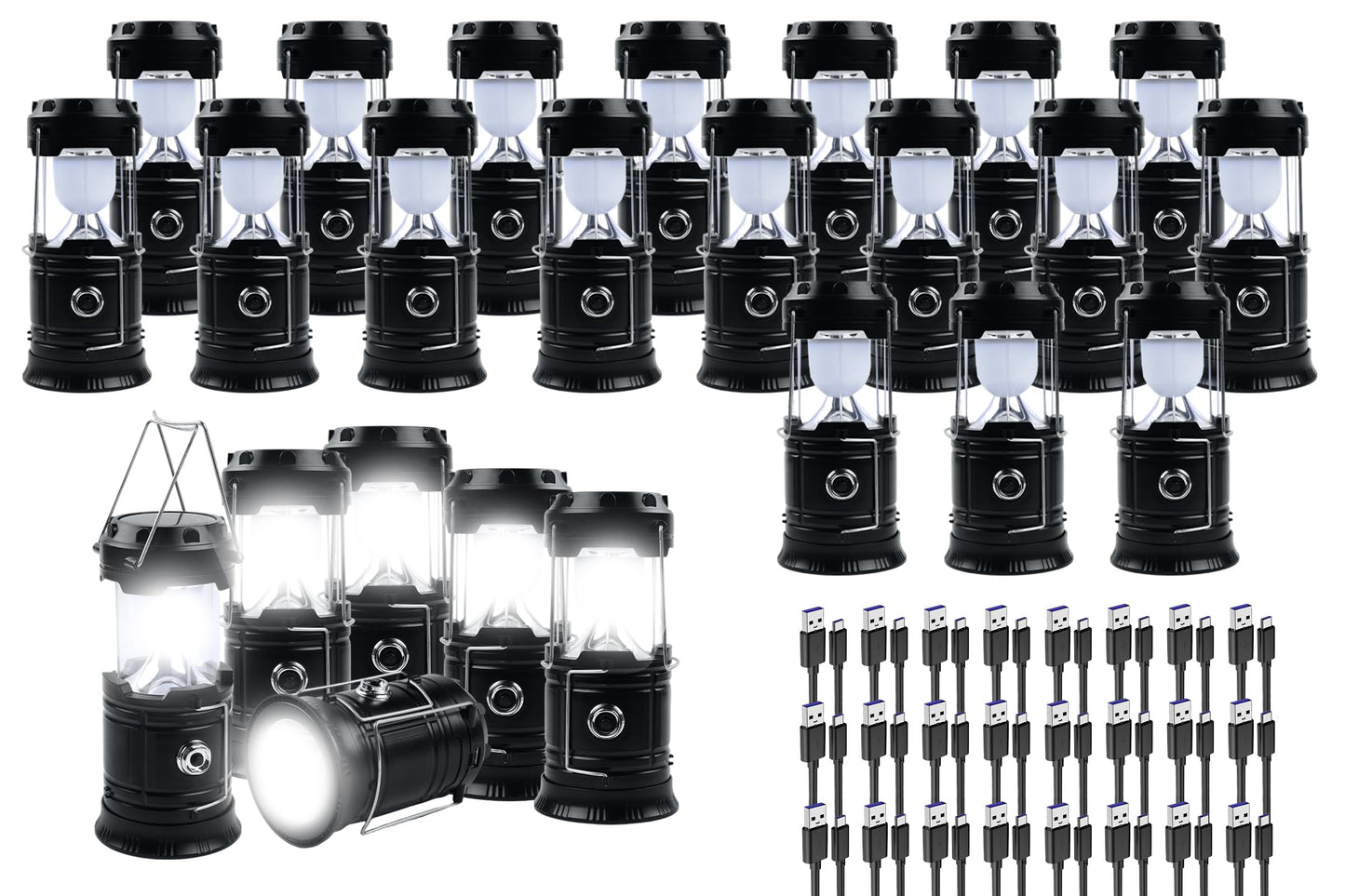 KunHe 24-Pack 1800mAh Collapsible Portable LED Camping Lantern Lightweight Waterproof USB Rechargeable LED Flashlight Kits for Indoor Outdoor Home Emergency Light Power Hiking