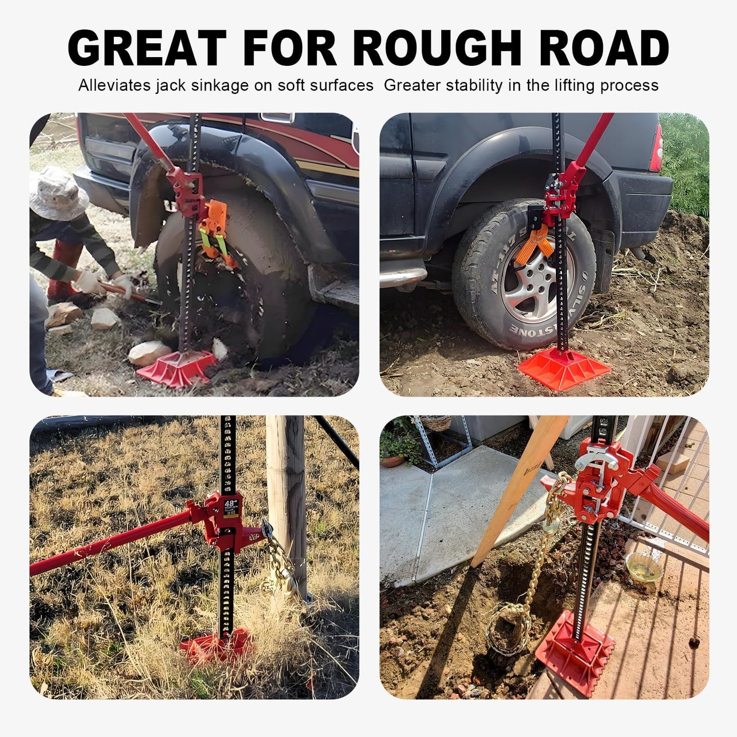 Big RED 48" High Lift Farm Jack with Base Mate - 3-Ton Off-Road Recovery Jack for Car, Truck, Jeep, ATV, SUV & UTV - Prevents Sinkage in Sand, Mud & Snow