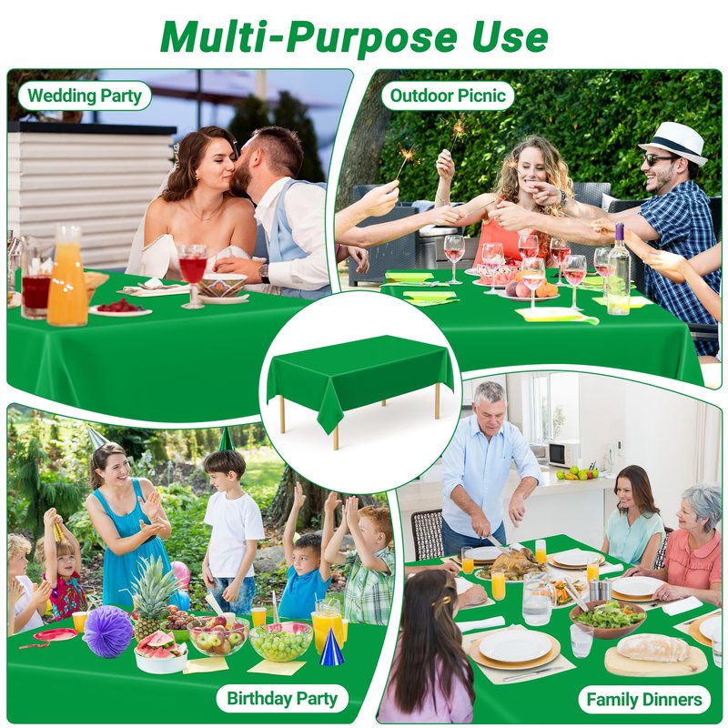QZYL 2 Pack Green Plastic Tablecloths, 108 x 54 Inches Green Tablecloth for Rectangle Table, Rectangle Disposable Tablecloth Party Tablecover, Table Decor Party Supplies for Outdoor Indoor