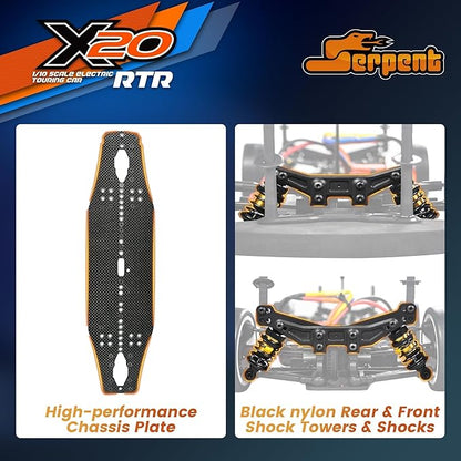 Serpent 1/10 RC Touring Car RTR 4WD Fast Electric RC Car with Brushless Motor Carbon Fiber &amp CNC Aluminum Parts High Speed Batteries and Charger Not Included (Red)