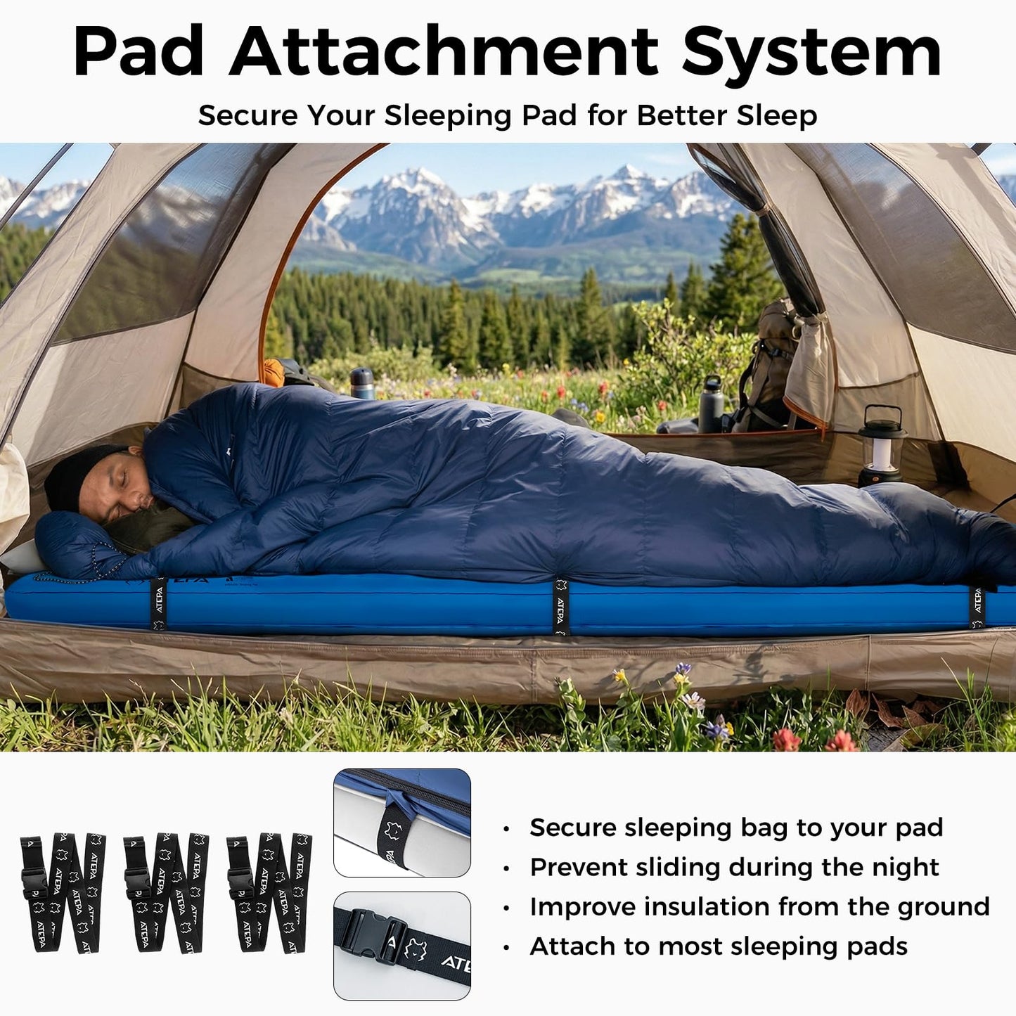ATEPA 3-in-1 Hybrid Down Sleeping Bag, 650FP Ultralight Backpacking Sleeping Bag for Big and Tall, XL Wide 3-Season Sleeping Bag with Pad Attachment Straps & Detachable Hood for Hiking, 30°F Limit