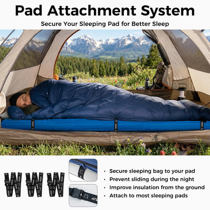 ATEPA 3-in-1 Hybrid Down Sleeping Bag, 650FP Ultralight Backpacking Sleeping Bag for Big and Tall, XL Wide 3-Season Sleeping Bag with Pad Attachment Straps & Detachable Hood for Hiking, 30°F Limit