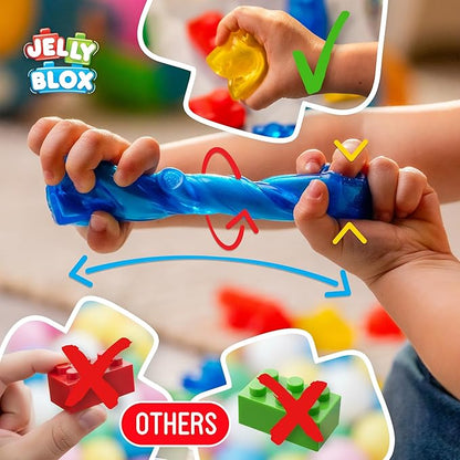 Goliath Jelly Blox Stash 'N Stack 2-in-1 Storage Case | Toddler &amp Preschool Building Blocks Kids Can Squeeze Stretch Squish | MESH ACCREDITED | Safety Tested &amp Ouch-Free | Sensory Play for A
