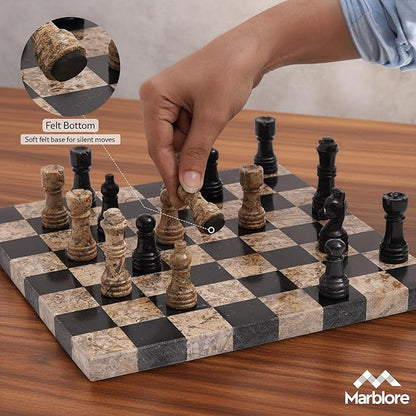 Marble Chess Set 10 Inch Black &amp Coral Handmade Stone Chess Board Game with 32 Pieces &amp 2 Extra Queens Travel Chess Set for Adults Decorative Classic Strategy Game