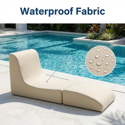 ZealWe Bean Bag Chair Set of 2 Outdoor Patio Lounge Chair with Back Support, Chaise Lounge Chair Waterproof Beach Bean Bag Couch for Adults, Memory Foam Filled for Poolside Balcony, Beige