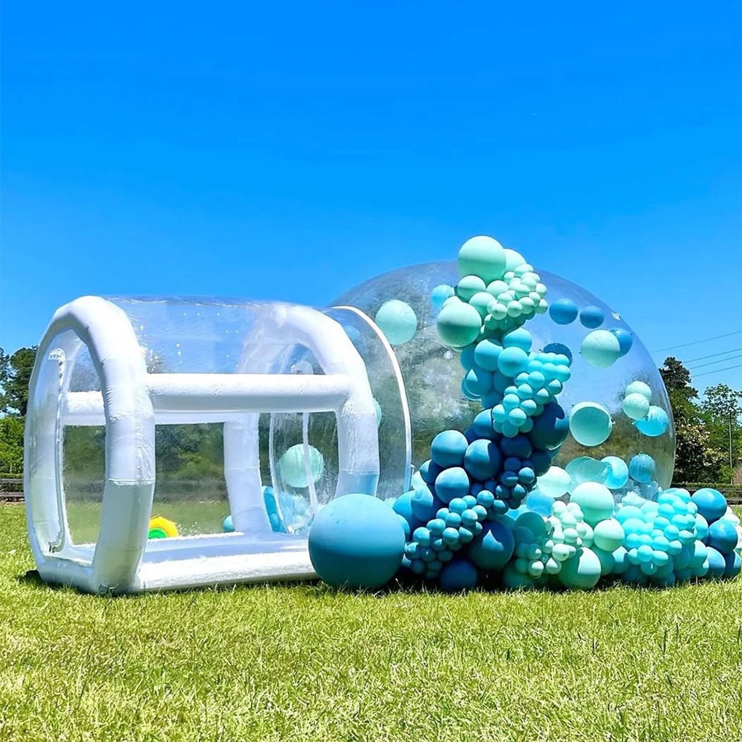 10FT Inflatable Bubble House Dome for Kids, Clear PVC Bubble Tent with Tunnel, Bubble Balloon House with 750W Air Blower, 600W Air Pump with 50pcs Balloons Inflatable Dome for Party