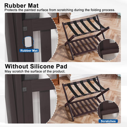 Smuxee Fully Assembled Brown Luggage Racks Pack of 2, Upgraded Bamboo Foldable Suitcase Stand with 5 Nylon Straps, Luggage Holder with Shelf for Guest Room Bedroom Hotel