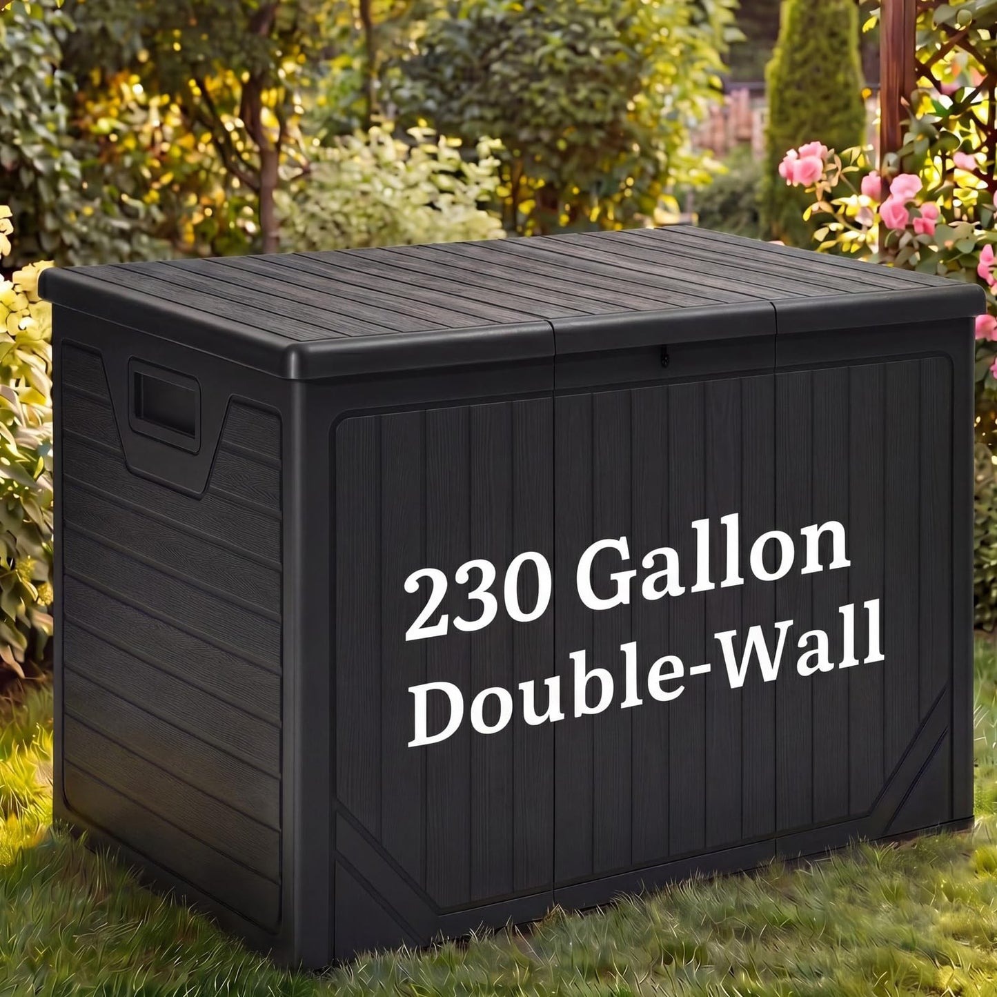 YITAHOME 230 Gallon Extra Large Outdoor Storage Box, Waterproof Double-Wall Deck Box with Hydraulic Piston for Garden Tools, Pool Accessories & Cushions, Resin Deck Organizer with Bench Seat(Black)