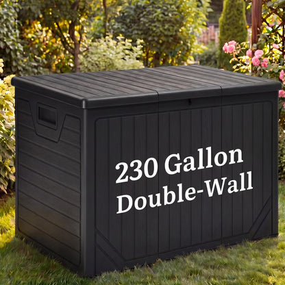 YITAHOME 230 Gallon Extra Large Outdoor Storage Box, Waterproof Double-Wall Deck Box with Hydraulic Piston for Garden Tools, Pool Accessories & Cushions, Resin Deck Organizer with Bench Seat(Black)