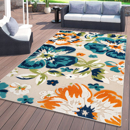 Rugshop Bergamo Contemporary Floral Indoor Outdoor Area Rug, Non-Shedding Carpet for Patio Deck Backyard or Garden Multi 7'10" x 10'