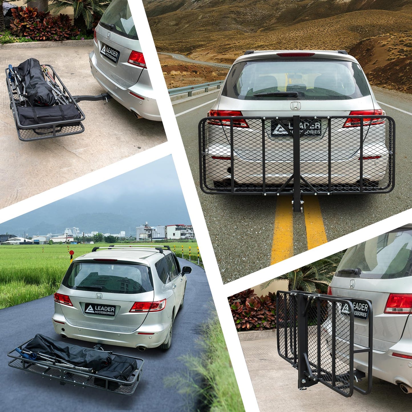Leader Accessories Trailer Hitch Cargo Carrier Rack, 60"x24"x6" Folding Cargo Carrier Hitch Mount, Vehicle Cargo Basket for SUV, RV, Truck, Van, Fits 2" Receiver 500 lbs Load Capacity