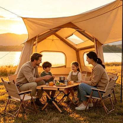 Inflatable Tents for Camping, Blow Up Tent for 3-6 People, Blow Up Camping Tent with Hand Pump, 5-Min Setup Air Tent with Stove Jack, Waterproof Oxford Family Glamping Tent