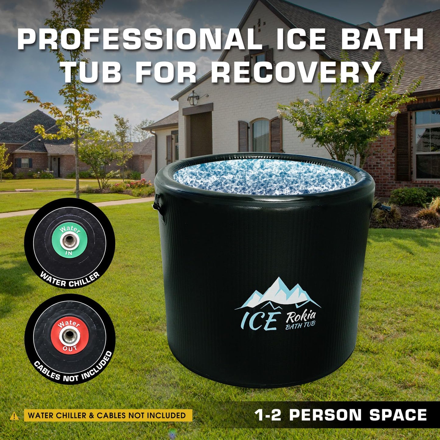 Rokia R XL 150-Gallon Inflatable Ice Bath Tub for Athletes – Water Chiller Compatible Cold Plunge Tub with 6-Layer Durable Design, Insulated Lid – Portable Recovery Tub for Indoor/Outdoor Use