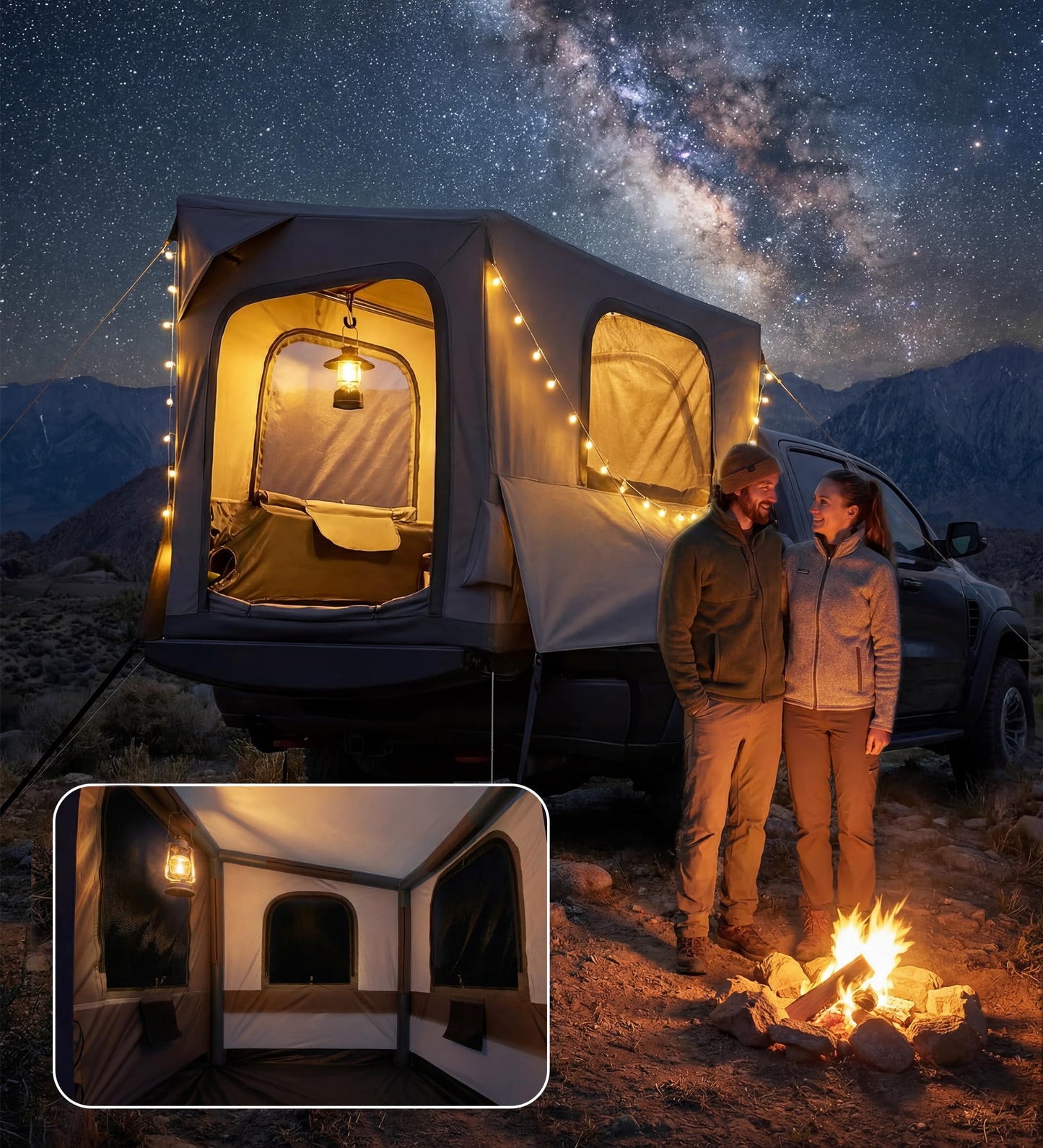 BravArrk Inflatable Truck Bed Tent with Detachable Zippered Awning, Pickup Truck Tent for 5.5ft-8ft Bed, 2 Mins Fast Setup Blow Up Tent for Truck, PU3000 Waterproof Truck Tent for Camping
