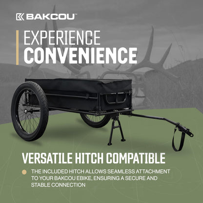 Bakcou - Folding Cargo eBike Trailer with 20" x 3" Fat Tires, Canvas Liner, Hitch, Axle Extenders & Kickstand - 150-200 lbs Capacity