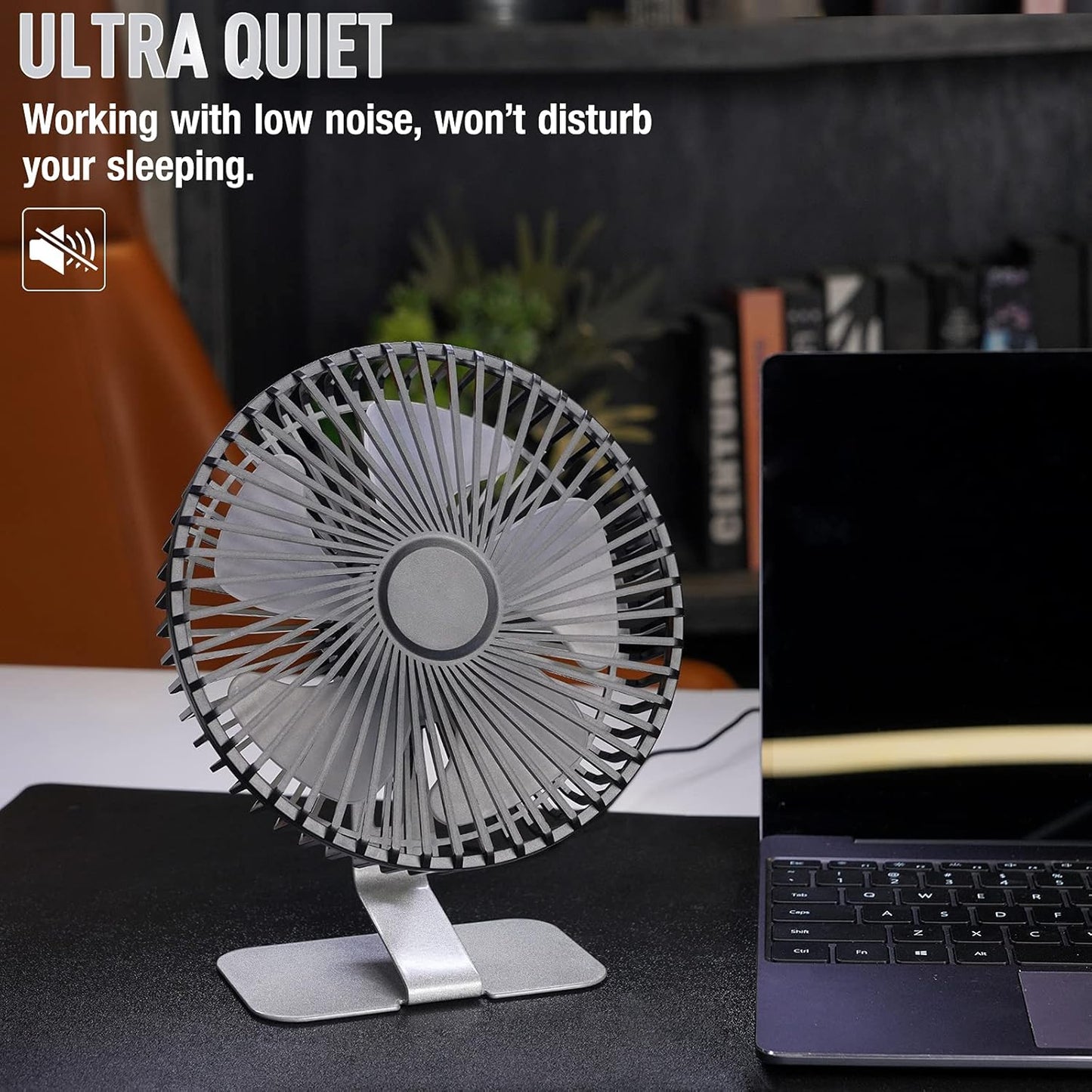 SLENPET USB Mini Desk Fan - 6 Inch Ultra-Quiet, 4 Speeds, 90° Adjustable, Portable Silver Fan for Home Office