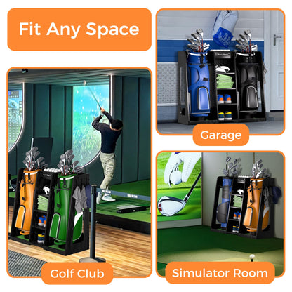 SuniBoxi Wooden Golf Storage Organizer for Garage, Premium Golf Bag Holder Rack for Golfing Accessories, Great Gift for Golfers,Husband, Dad(2 Bags,Dark Black)
