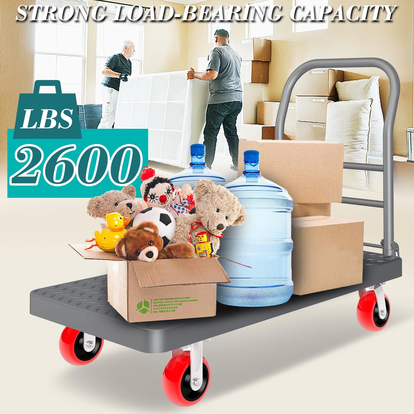 Platform Truck Foldable Flatbed Cart 24'' x 48'' Heavy Duty Push Cart Dolly 2600LBS Capacity Large Platform Cart w/ 5'' Swivel Wheels for Groceries, Garage, Warehouse