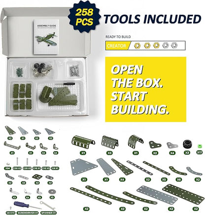 Metal Model Airplane Building Toys for Boys &amp Girls Ages 8-16 258 Pieces DIY STEM Construction Kits Educational Engineering Science Plane Set Vintage Aircraft Vehicle Gift for Kids &amp Adults