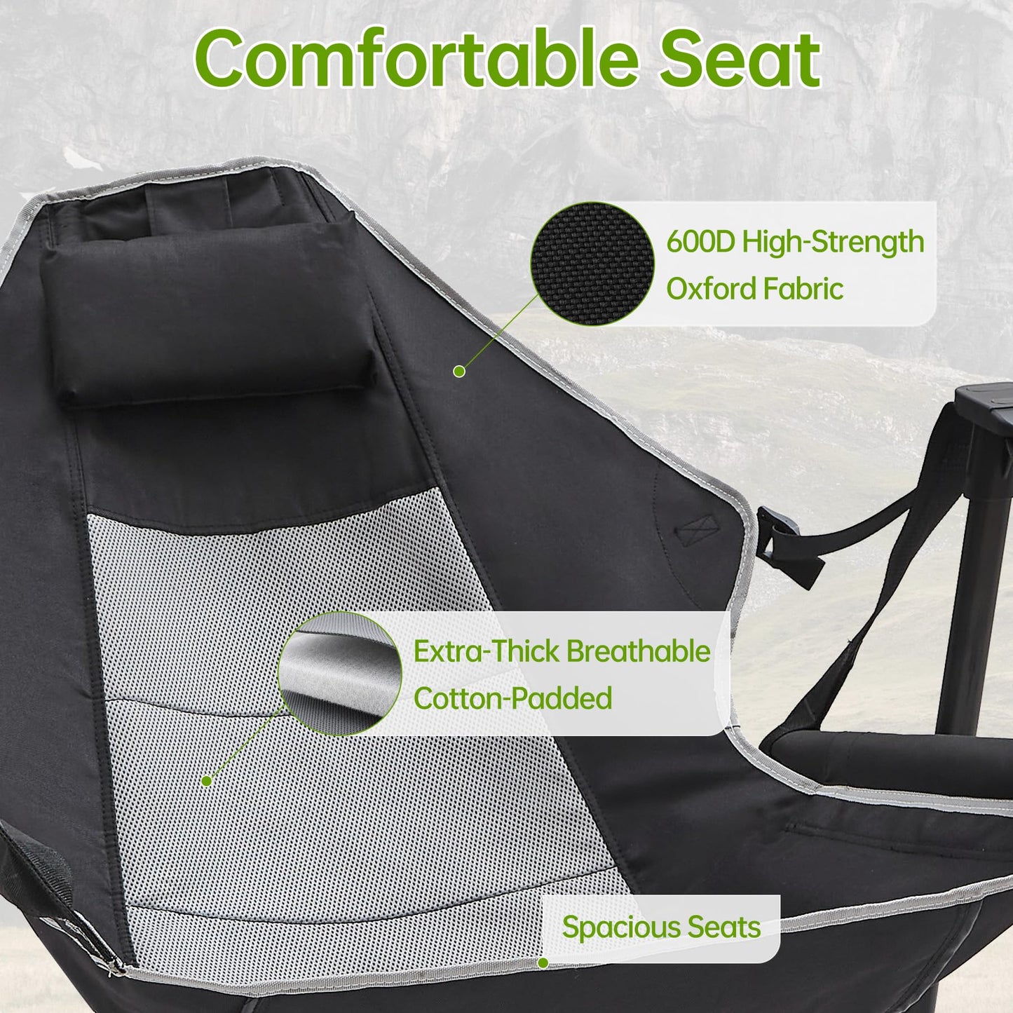Hammock Swinging Rocking Camping Chairs with Footrest for Adults up to 400lbs,Folding Portable Chair with Cup Holder Pillow,Heavy Duty Chair for Beach,RV Travel,Hiking