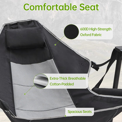 Hammock Swinging Rocking Camping Chairs with Footrest for Adults up to 400lbs,Folding Portable Chair with Cup Holder Pillow,Heavy Duty Chair for Beach,RV Travel,Hiking