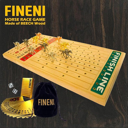 Horse Racing Game for Adults Horse Race Board Game with 11 Luxurious Metal Horses (Gold Silver Black Rose Gold) 22” Beech Wood Horse Race Game Board Dice &amp Golden Card Included (Beech)