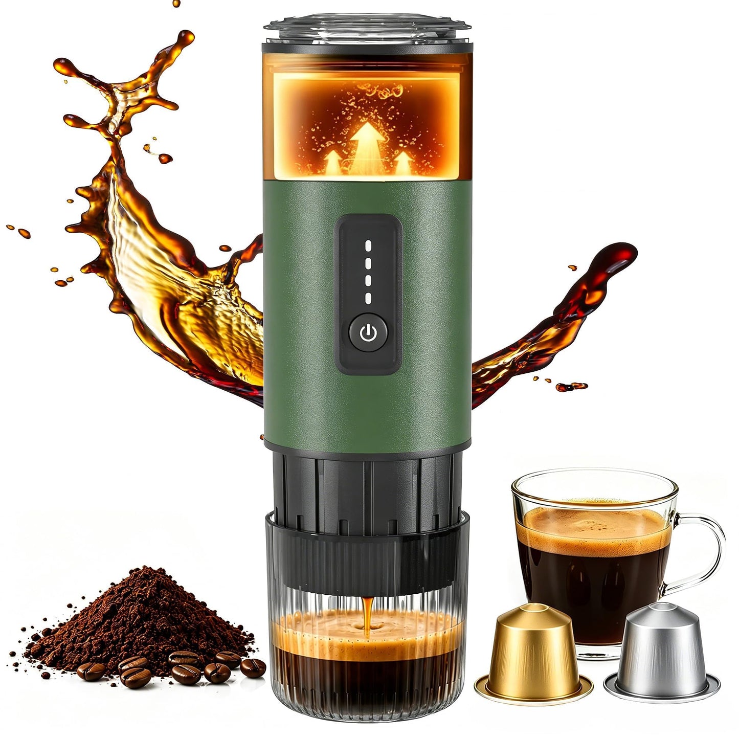 3-in-1 Portable Espresso Machine, Self-Heating Coffee Maker with 20 Bar Pressure, Compatible with Ground Coffee & NS/DG Style Capsules, 7500mAh Battery, USB-C Fast Charging for Travel, Camping & Car